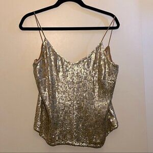 Gold Sequin Scala 100 % Silk Evening Top with Side Zipper, Size XL